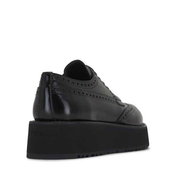 Prada Black Patent Leather Lace Up Flat form Loafer Black Size 41 - Picture 4 of 14